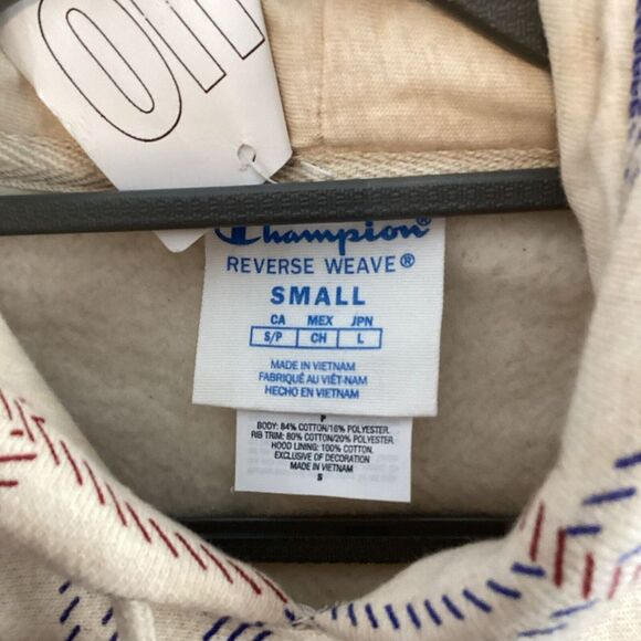 Champion Men S Reverse Weave Hoodie Cream Blue Plaid 58400 - Picture 10 of 16